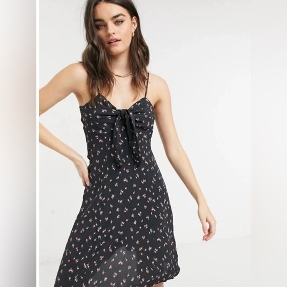 & Other Stories Black Mini Dress with Pink Floral Print